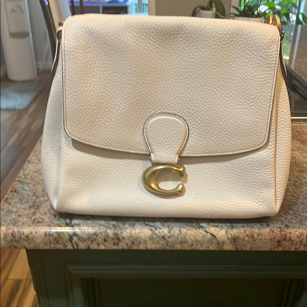 Coach Ivory Leather Shoulder Bag with Gold Hardware
